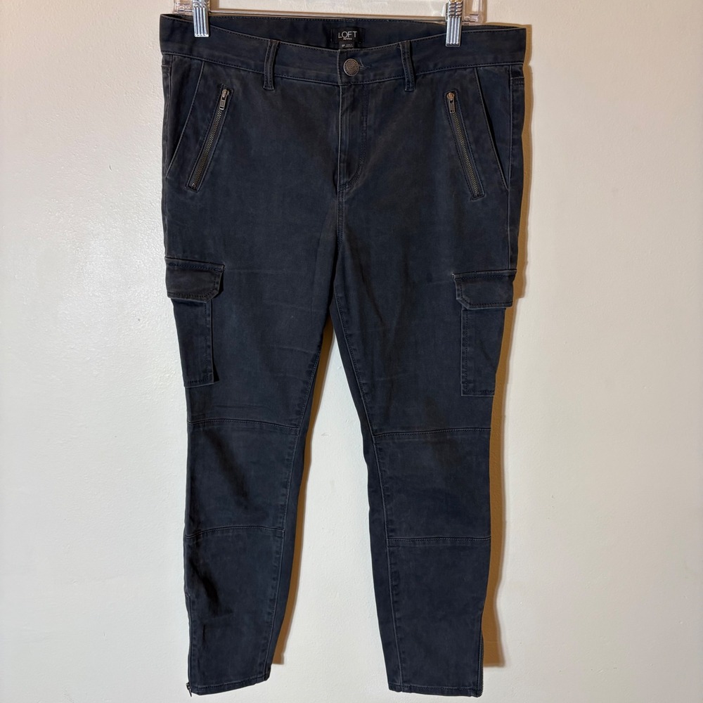 LOFT Petites Gray Skinny Cargo‎ Pants Moto Ankle Zip Utility Trousers Size  8P